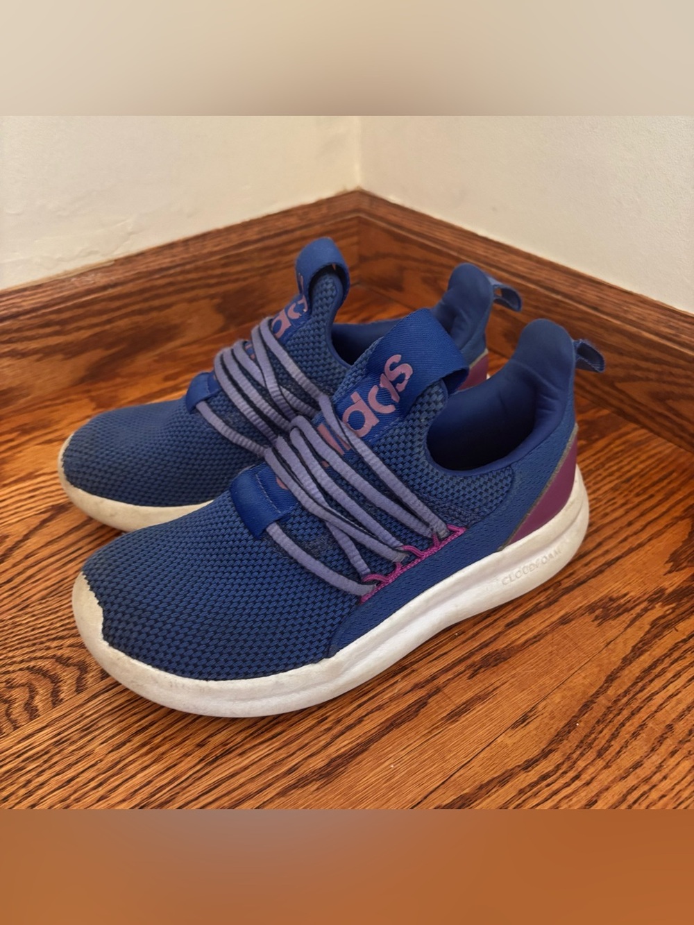 adidas Kids adapt lite racer 7.0 Blue Slip-On Sneakers with Purple size 1